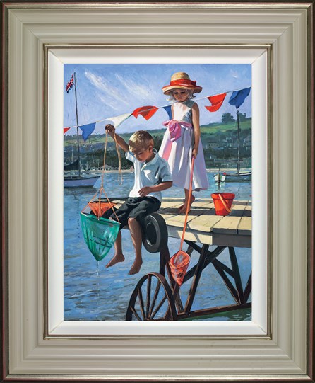 Fishing From the Jetty by Sherree Valentine Daines - Framed Embellished Canvas on Board